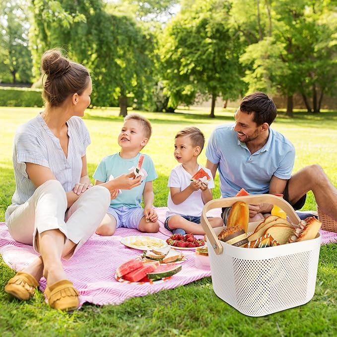 Roshtia 6 Pcs Plastic Mesh Storage Basket with Handle 9.8 x 10.2 x 7.1 Inch Garden Harvest Storage Basket Multi Functional Hanging Organizer for Kitchen Bathroom Picnic Cabinet Home(White)