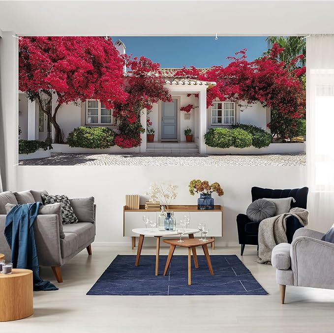 7 * 16FT Summer Garage Door Cover Decorations Sunset Palm Trees Garage Door Banner for Outdoor Indoor Summer Party Photography Backdrop (red, 6 * 13 ft)
