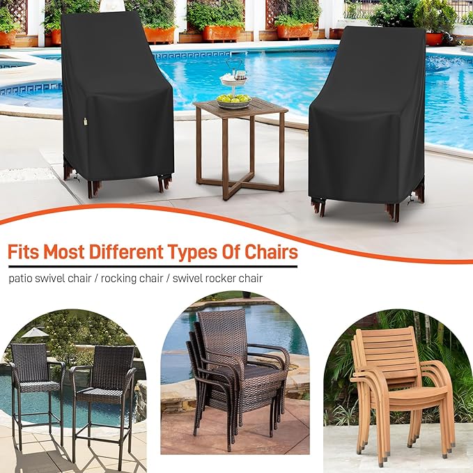 Arcedo High Back Patio Chair Covers 2 Pack, Waterproof Outdoor Dining Chair Covers for Outdoor Furniture Seating, All Weather Protection - 27" W x 27" D x 49" H, Black