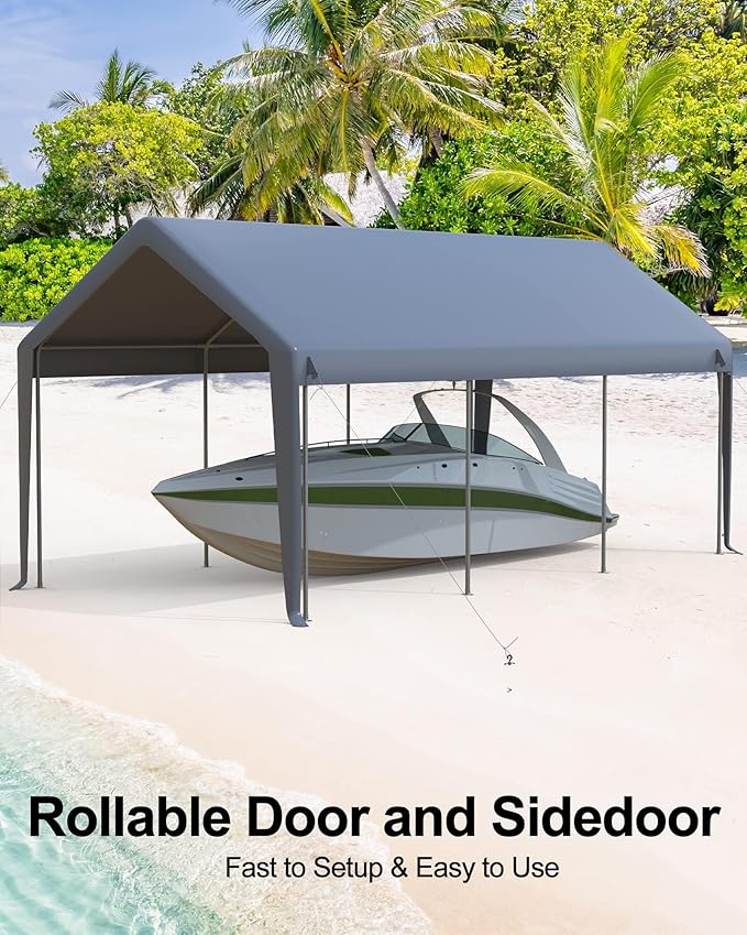 10x20 ft Heavy Duty Carport Replacement Canopy Cover, Waterproof Outdoor Garage Top Tent for Cars/Trucks/Boats, UV-Resistant & Wind-Resistant (Top Cover ONLY, Frame Not Included)
