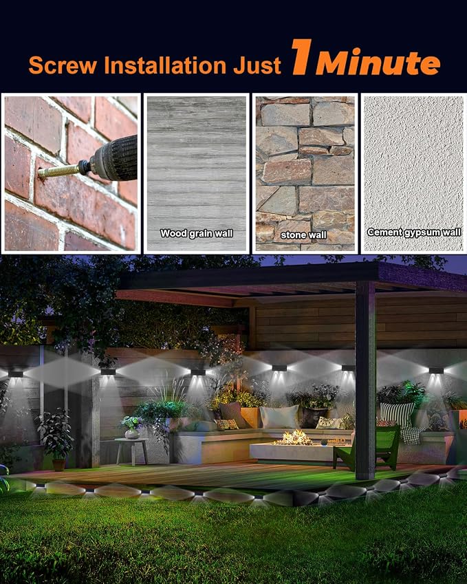 12 Pack 3-Side Solar Fence Lights Outdoor Waterproof with Cool White LED Spot Lens, for Wall, Deck, Patio, Yard, Rail, Garage, Pool, Designed for Enhanced Security, Easy Install