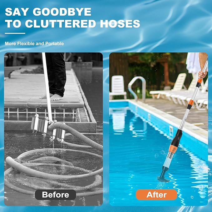 4 in 1 Cordless Rechargeable Small Pool Vacuum spa hot tub 90 Mins Running Time, 12 Gallons/Min Powerful Suction (Black Orange)