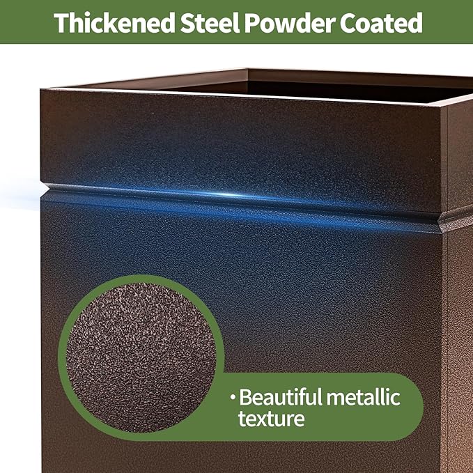 Matel Planter Box 17" L x 17" W x 18" H, Cube Heavy Duty Powder Coating Steel Planters with Drainage Hole, Indoor Outdoor All-Weather Use for Home, Porch, Patio, Garden(Bronze)