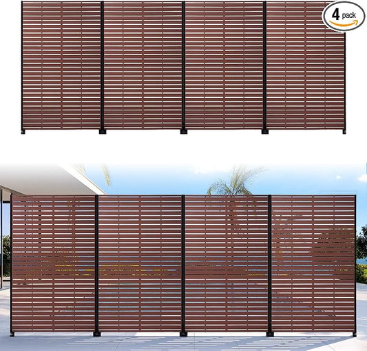 Privacy Screen Outdoor 72" Hx47 W Freestanding Privacy Panel with Stand, HDPE Decorative Privacy Fence with Sandblasting Louver Pattern, Patio Divider Screen, Privacy Screens for Outside