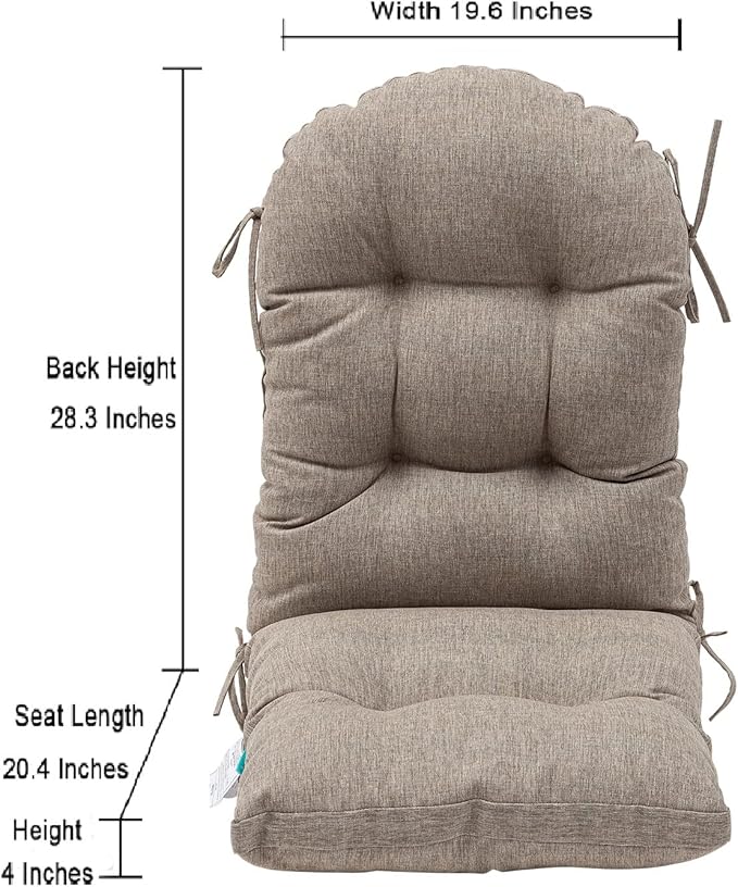 QILLOWAY Outdoor High Back Chair Cushion for Adirondack, All Weather Rocking Chair Cushions Thick Padded Replacement for Patio Furniture Set of 4,Tan, Grey