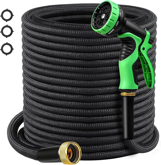 Garden Hose 75 FT, Non-Expanding Lightweight Water Hose with 10 Function Nozzle, Flexible, Kink Free, Wear-Resistant Fabric Leak Proof Garden Hoses for Outdoor, Yard, Lawn, Car, Marine, RV, Pet Bath