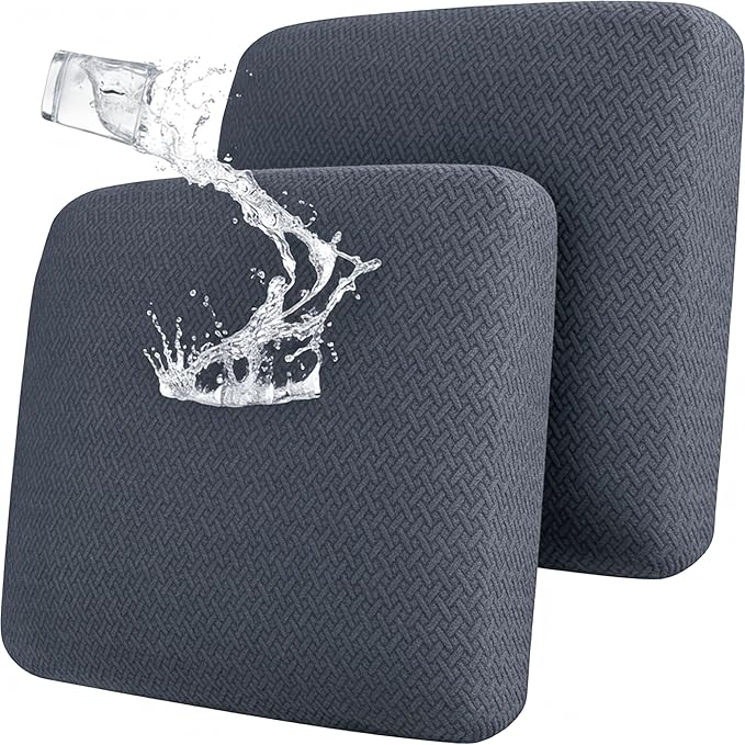 FORCHEER Dark Grey Waterproof Patio Cushion Covers for Outdoor Furniture 24-25inch Stretch Jacquard Outdoor Cushions Covers Set of 2 with Buckle Replacement Washable