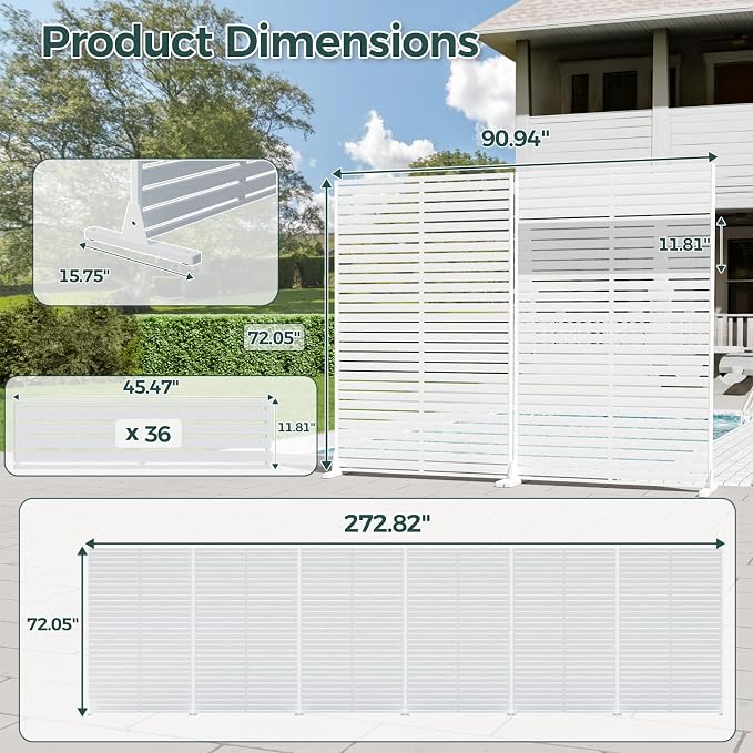 Privacy Fence Screen Outdoor Freestanding Privacy Panel, 72" H×47" W HDPE Decorative Panels with Stand, Room/Garden Divider, Outdoor Privacy Screen for Patio,Deck, Balcony, Pool
