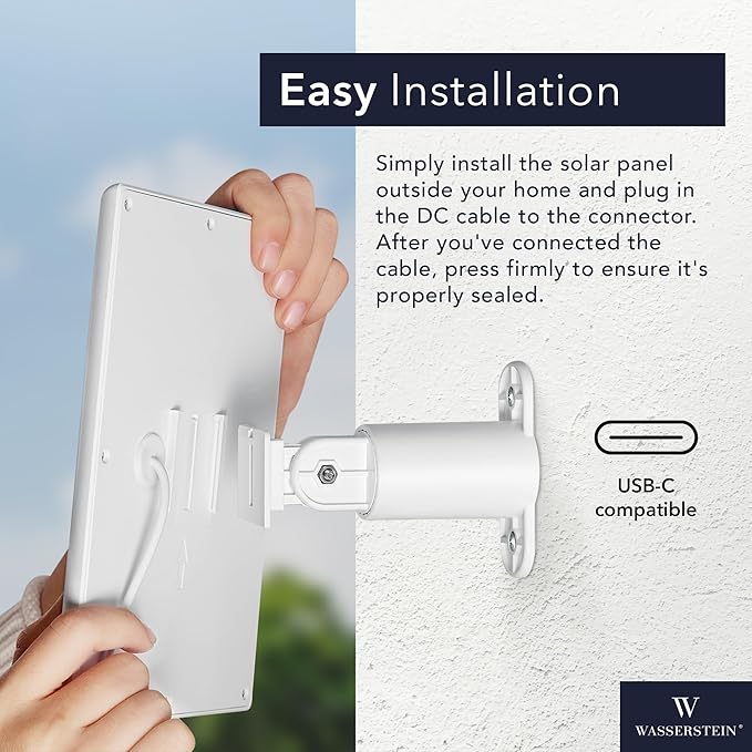 Wasserstein Solar Panel Compatible with Ring Spotlight Cam/Plus/Pro Battery, Stick Up Cam/Pro & Outdoor Cam Plus Battery - Continuous Power for Ring Surveillance Camera (1-Pack, White)