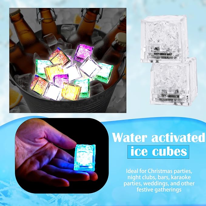 36 Pack Light Up Ice Cubes Color Changing Flashing LED Ice Cubes Waterproof Multi Color Glowing Ice Cube for Club Bar Wedding Birthday Drinks Party