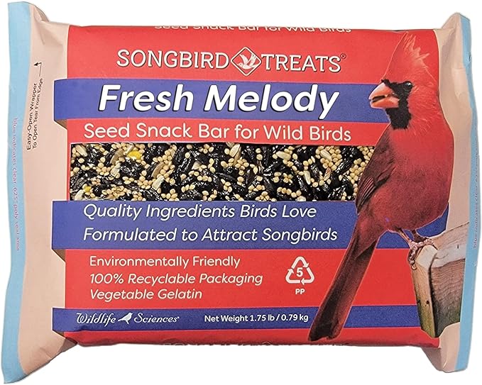 Wildlife Sciences Songbird Treats Seed Bars | 8 Pack of 1.75-2 lb Bird Seed Cakes for Wild Birds (Fresh Melody)