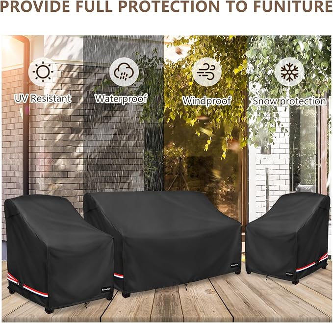 Patio Furniture Covers,3 Piece Heavy Duty Waterproof Outdoor Furniture Covers,Outdoor Furniture Covers for Patio Furniture,Includes 2 Patio chair covers 33in and 1 Patio loveseat cover 79in,Black