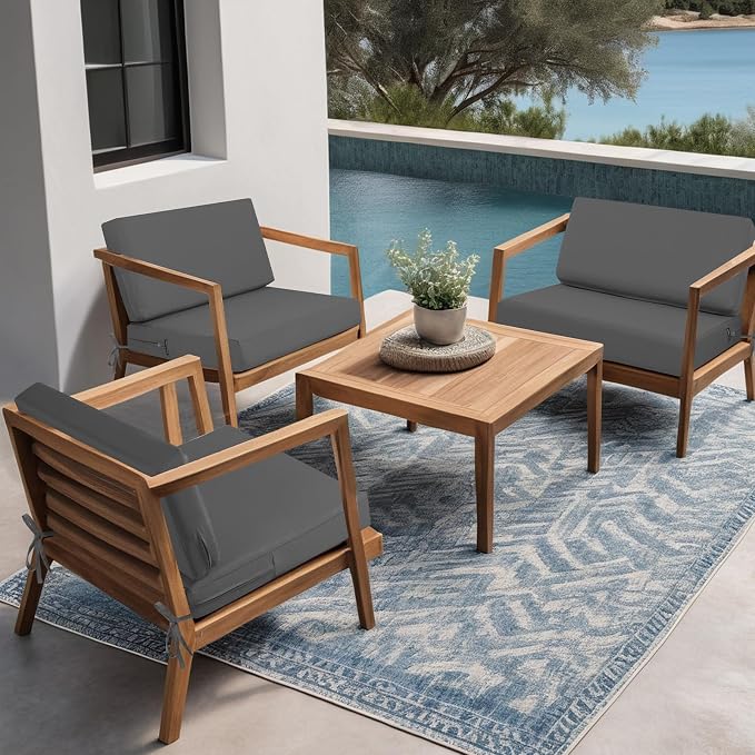 idee-home Outdoor Chair Cushions for Patio Furniture, Outdoor Seat Cushion | Waterproof Hampton Bay Deep Seat Replacement Couch Cushions for Garden Backyard 26.5 x 26.5 Dark Grey