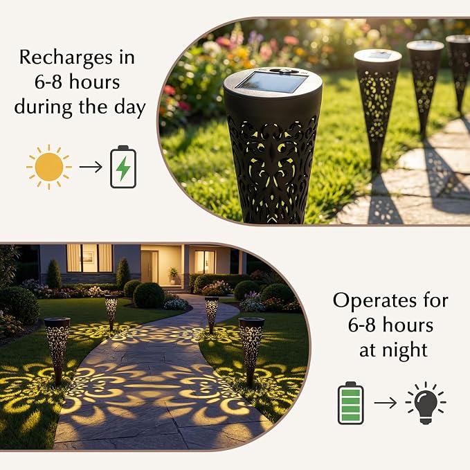 Hoikwo 4 Pack Hollow Out Solar Lights Outdoor Waterproof, Solar Pathway Lights Decorative Solar Garden Lights Landscape Lighting for Yard, Walkway
