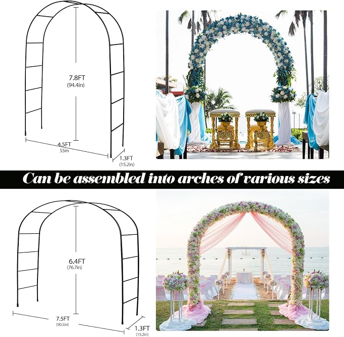 Thickened Tube Garden Arch Trellis, 4.6 * 7.8 or 6.4 * 7.5Ft, Metal Archway Arbor Stable Outdoor Garden Trellis for Climbing Plants, Party Wedding Arch Decoration
