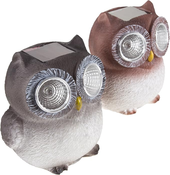 Yard Décor, Solar Outdoor LED Light and Battery Operated Statue for Garden, Patio, Lawn, and Yard by Pure Garden – Owl set of 2 Statue