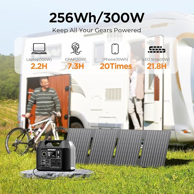 SinKeu Solar Generator with Panels Included - 300W Portable Power Station with 40W Solar Panel,256Wh (80000mAh) LiFePO4 Battery with USB DC AC Outlets for Home, Laptop, RV, Hurricane, Camping