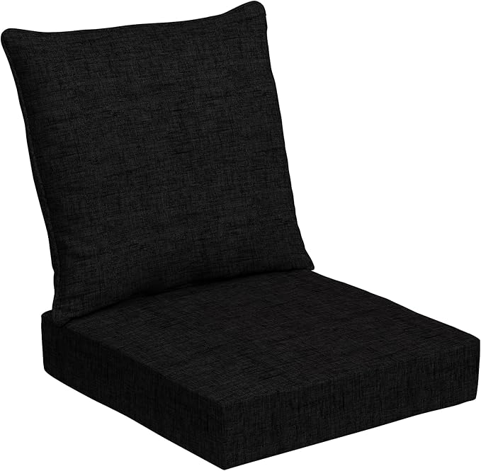 Arden Outdoor Foam Deep Seat Cushion Set, 24x24, Premium High-Density Foam, Never Flattens, Weather-Proof for Patio Chair Sofa Couch, Black Leala