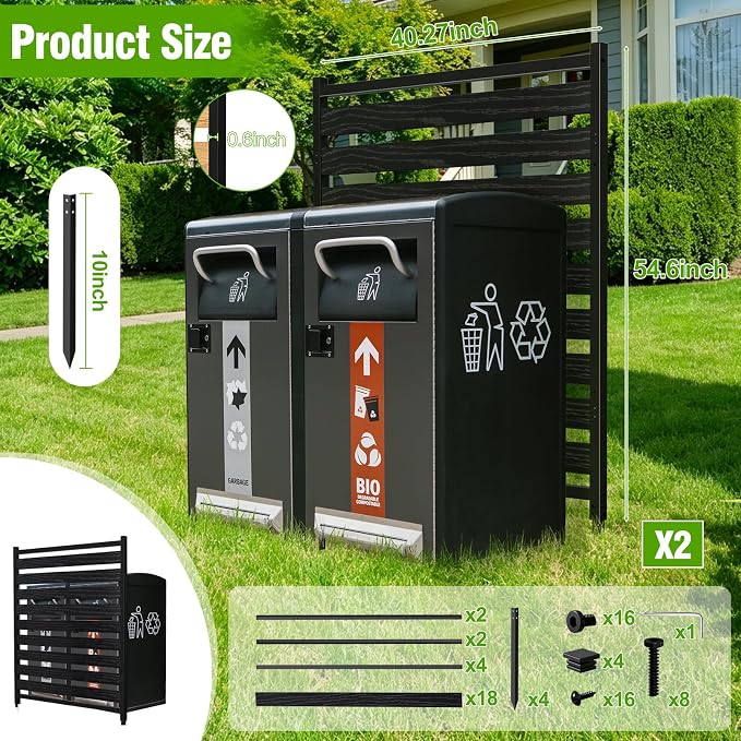 Metal Air Conditioner Fence 2 Panels - 40.27" W x 54.6" H Outdoor Privacy Screen, No Dig Wooden Privacy Screen for AC Unit, Trash Can, Pool Equipment, Yard Garden,Black