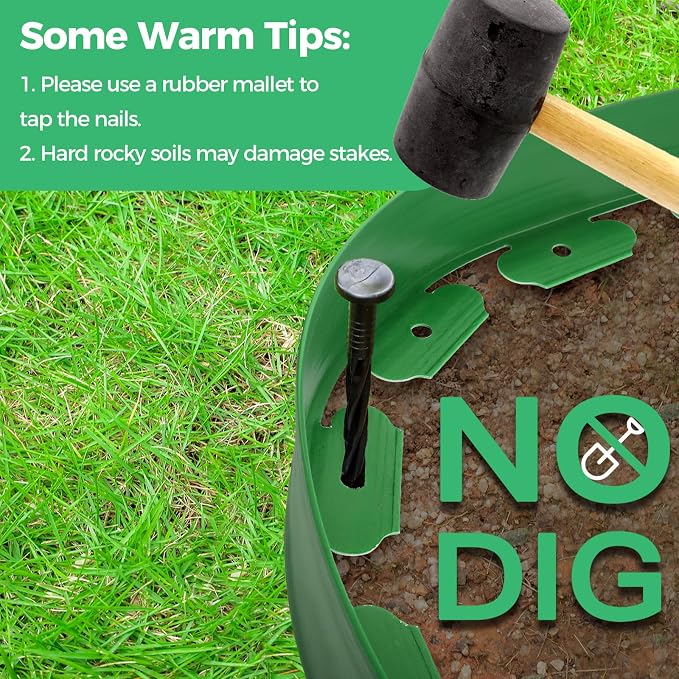 3-Inch x 100 FT Landscape Edging Border Kit with 150 Stakes, Plastic Garden Edging Border, Flexible No Dig Lawn Edging Border for Garden Flower Beds Yard Pathway Paver (Green)