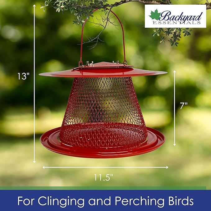 Collapsible Metal Mesh Bird Feeder with Tray - Red Cardinal Bird Feeder - Holds 12 Cups of Sunflower Seeds