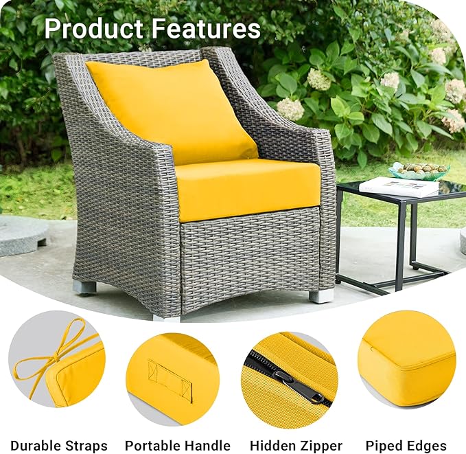 IPYNBAP Outdoor Cushions for Patio Furniture,Outdoor Seat Cushion Set 24 x 24 x 5.75 Inch,Waterproof & Fade Resistant Outdoor Chair Cushions,Deep Patio Chair Cushion with Removable Cover,Yellow