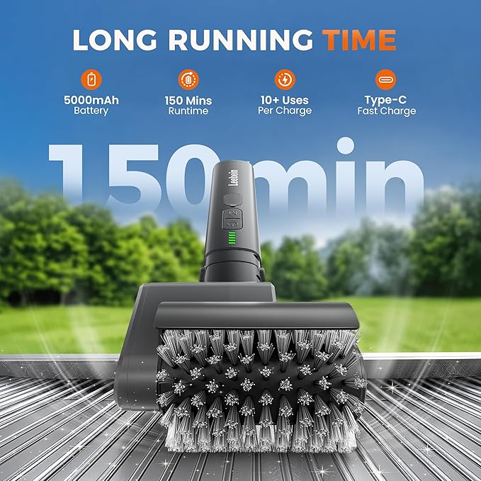 Leebein Electric Grill Brush for Outdoor, 2026 Upgraded BBQ Grill Cleaner with 3 Heads, 3-Speed & Angle Adjust Cordless Rotary Grill Brush, 150Mins Runtime Grill Cleaning Brush for Barbecue Grates