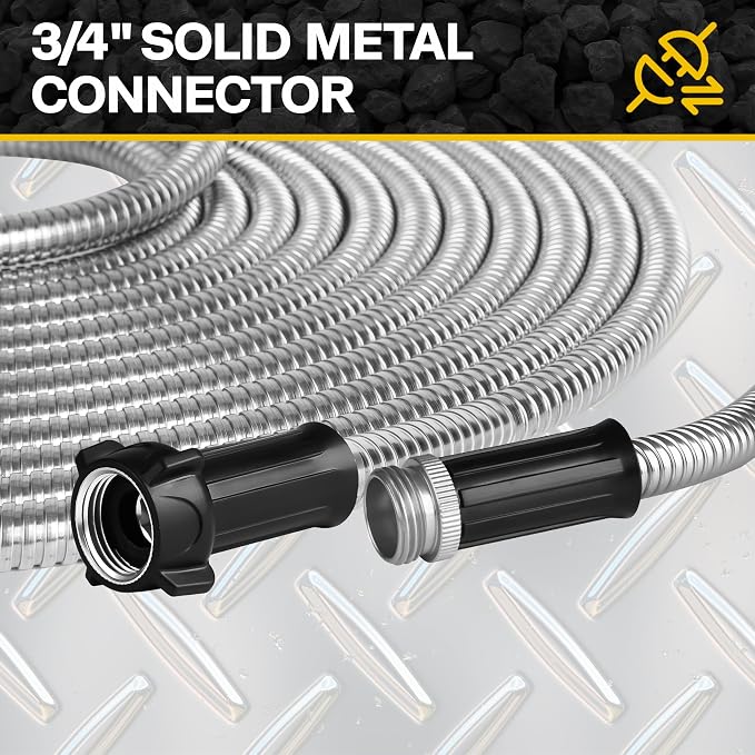 Metal Garden Hose 25ft Heavy Duty Stainless Steel Water Hose with Sprayer & Metal Fittings Flexible Lightweight Hose Puncture Proof Hose for Yard, Outdoors, Rv