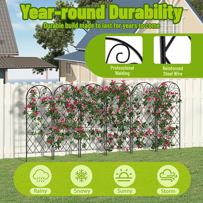 Garden Trellis for Climbing Plants, 6 Pack 75.6"Wx 64.6"H Rustproof Flower Trellis with Black Coating, Outdoor Climbing Rose Trellis Cucumbers Support for Courtyards Lawns (Diamond-shaped grid, 6 Pcs)