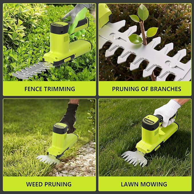 12V Cordless Hedge Trimmer & Grass Shears - 2 in 1 Handheld Small Electric Grass Shear Bush Trimmer, Lightweight Shrubbery Trimmers Battery & Charger Included, Shrub Trimmer for Garden, Yard, Lawn