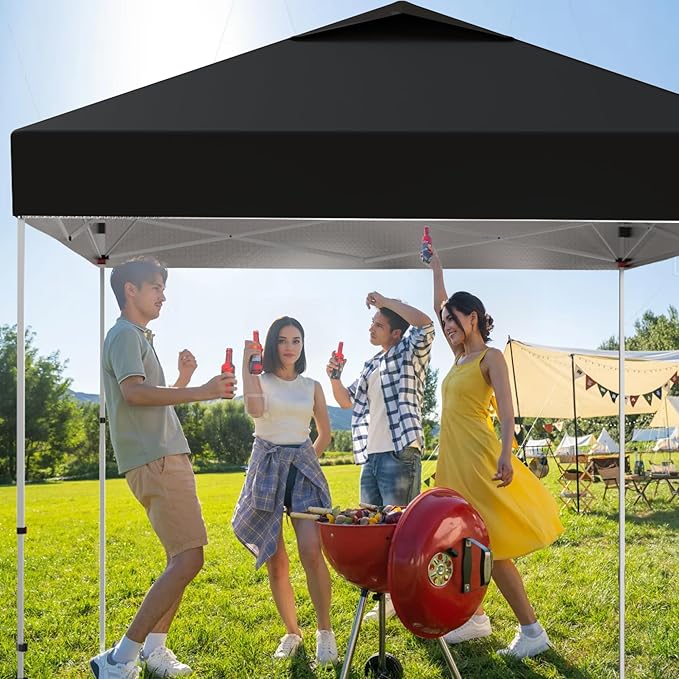 10x10 ft Pop Up Canopy Tent, 1-Person Setup Instant Shelter with Wheeled Bag & 4 Sandbags, Silver Coated Waterproof Sunproof Patio Canopy for Party Camping Outdoor Activities