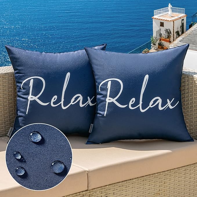 MIULEE Outdoor Waterproof Throw Pillow Covers Set of 2 Relax Decorative Outdoor Square Pillowcases for Chair Patio Garden Couch Tent Balcony Sofa Blue 18x18 Inch