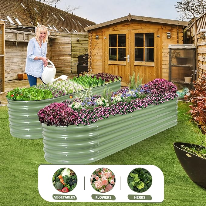 Galvanized Raised Garden Bed Outdoor- 2 Pcs Raised Beds for Gardening| Metal Planter Box, Steel Raised Garden Bed Kit with Gloves for Vegetables, Flower, Herbs (8x2x1.4FT, Green)