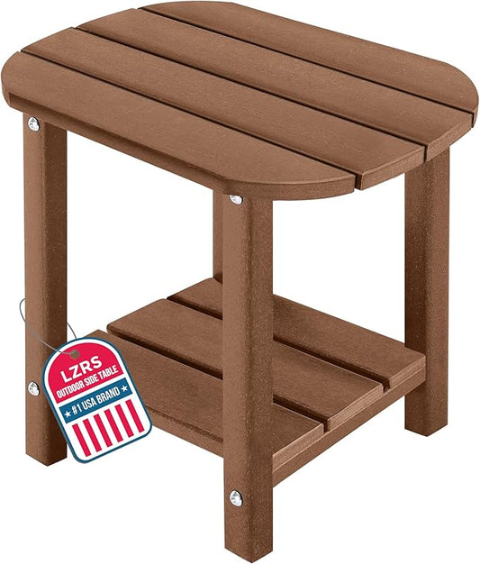 LZRS Patio End Table, Heavy Duty HDPE Outdoor Coffee Table with Wood Texture, Weatherproof Composite Table for Adirondack Chairs, Deck, Pool, Indoor/Outdoor, No Peeling Cracking(Brown)