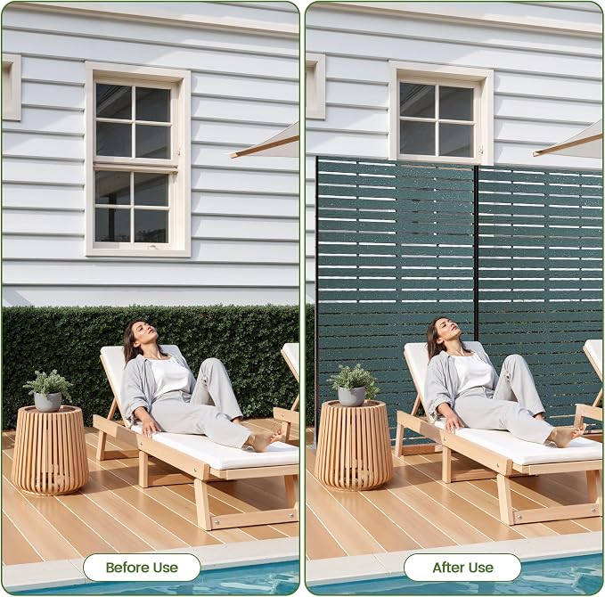Outdoor Privacy Screen 60" H HDPE Decorative Freestanding Privacy Panel, Sandblasting Louvered Privacy Screens with Stand, Weather-Resistant Panel for Patio, Balcony, Backyard(5 Panels)