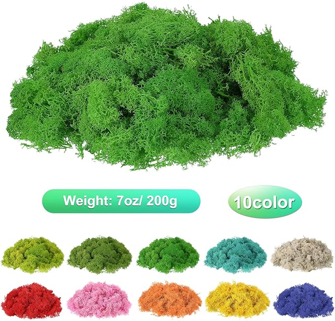 uxcell Preserved Reindeer Moss, 7oz Fake Moss for Crafts Artificial Dried Moss for Decoration Terrariums Potted Plants, Green