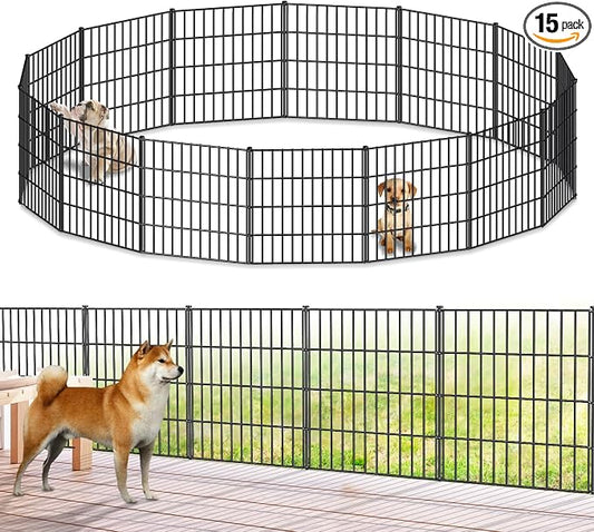 FOREHOGAR Metal Garden Fence 28in (H) x 35ft (L), 15 Panels + 16 Stakes Dog Fence Border Fence Animal Barrier, No Dig Garden Fencing for Yard Flower Bed Lawn Patio Outdoor, PIN282815 Black