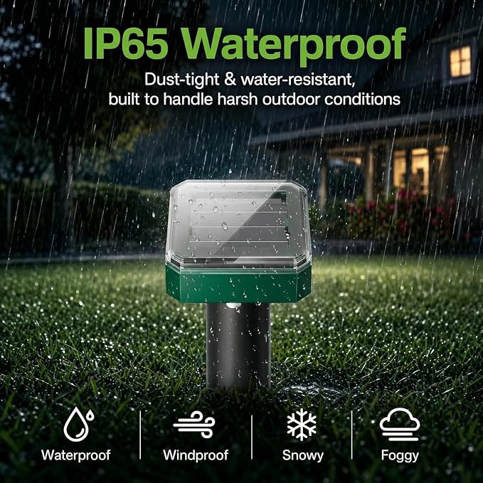 8 Pack Mole Repellent Solar Powered, Gopher Repellent Ultrasonic for Lawns, IP65 Waterproof Mole Deterrent for Yard, Outdoor Pest Control for Groundhog, Vole, Armadillo, Chipmunk, Snake