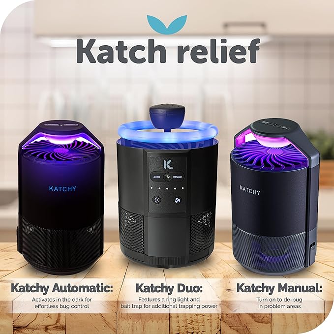 Katchy Midnight Indoor Insect Trap – Auto/Manual Mode – Blue Light & Fan Suction Catcher for Mosquito, Fruit Fly, Gnat, Fungus Gnat & Moth – Ideal for Kitchen & Indoor Plants (Black)
