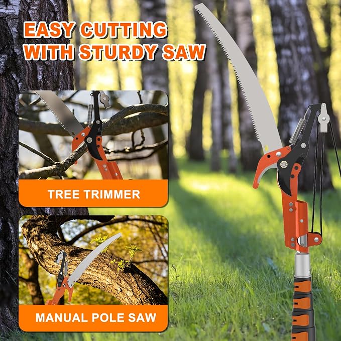 SISUPASSIE 26FT Reach Tree Trimmer, Telescoping Pole Saw with 5-20FT Extension Pole, Manual Tree Pruner Extendable for Yard, Garden, Patios