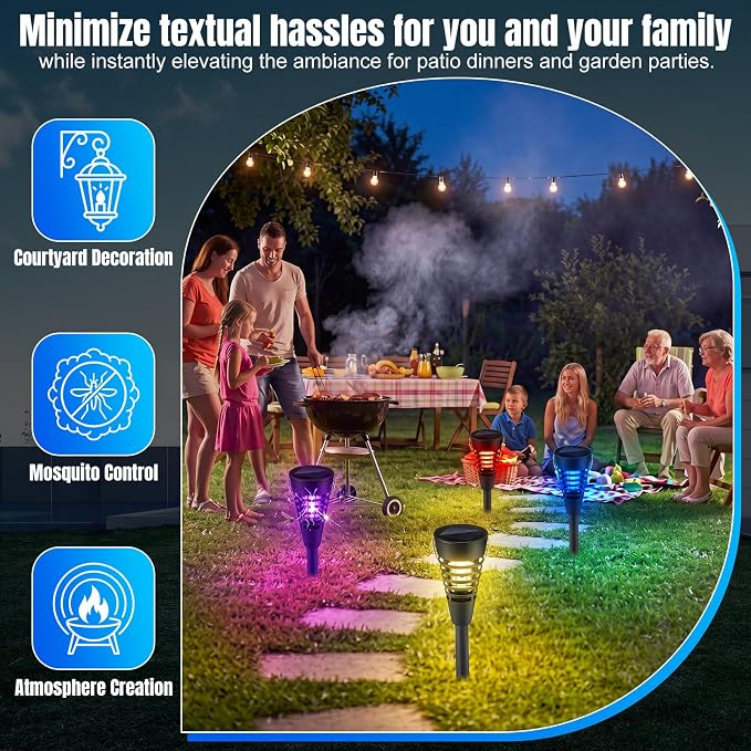 Qualirey 4 Pack Solar Bug Zapper & Mosquito Killer Outdoor Waterproof Cone-Shaped LED Light Mosquito Repellent for Patio, Garden, Yard, Camping - Hanging/Insertion Design (Colored & Purple Light)