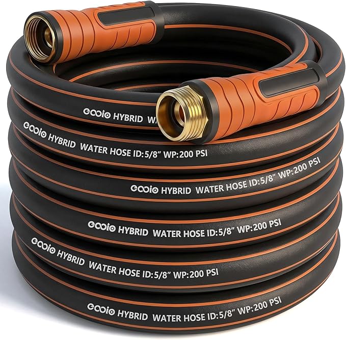 Garden Hose 25 ft x 5/8", Heavy Duty Water Hose, Flexible and Durable, Kink Resistant Lightweight Hybrid Hose, Leakproof Yard Hose with Male to Female Fittings