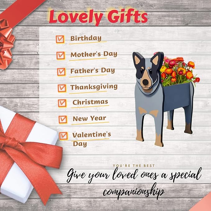 Australian Cattle Dog Planter,Cute Dog Flower Pot,Gifts for Pet Lovers,Unique Animal Plant Pots,Office,Indoor Outdoor Garden Decor(9.45 * 6.09 * 13.39in)