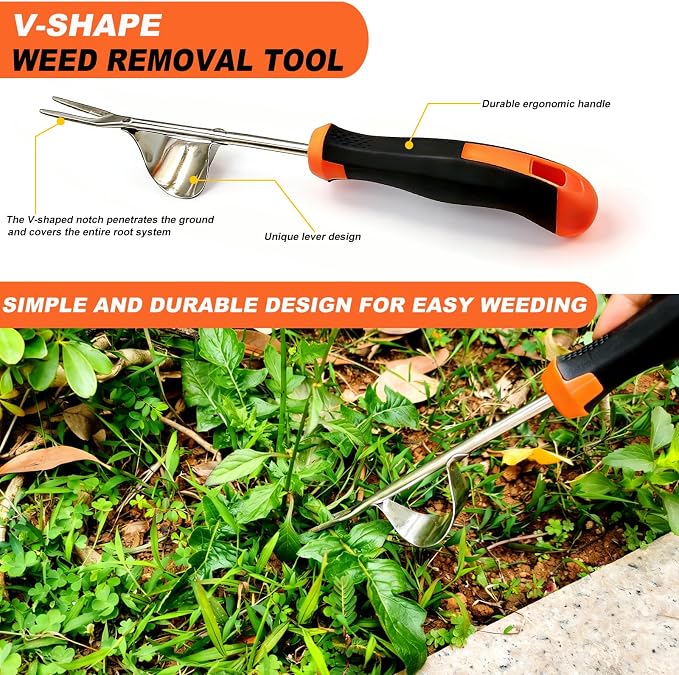 3 in 1 Garden Weeding Tool Set – Manganese Steel Weed Puller, Crack & Crevice Weeder, Ergonomic Scratch Tool for Vegetable Gardening, Lawn Yard Flower Bed Weeding – Heavy Duty Rustproof Hand Tools