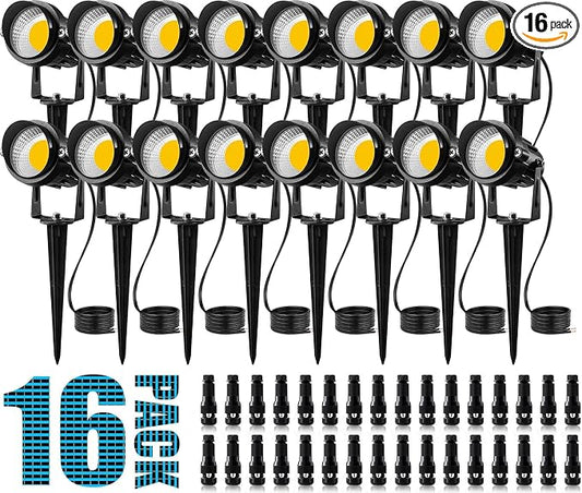 SUNVIE 12W Low Voltage Landscape Lighting Landscaping Lights with Connectors Outdoor LED Landscape Light 3000K Waterproof Tree Flag Lights Low Voltage Lighting with Stand for Garden Yard Path, 16 Pack | 12-24V 3000K Waterproof 900LM Yard Pathway Garden...