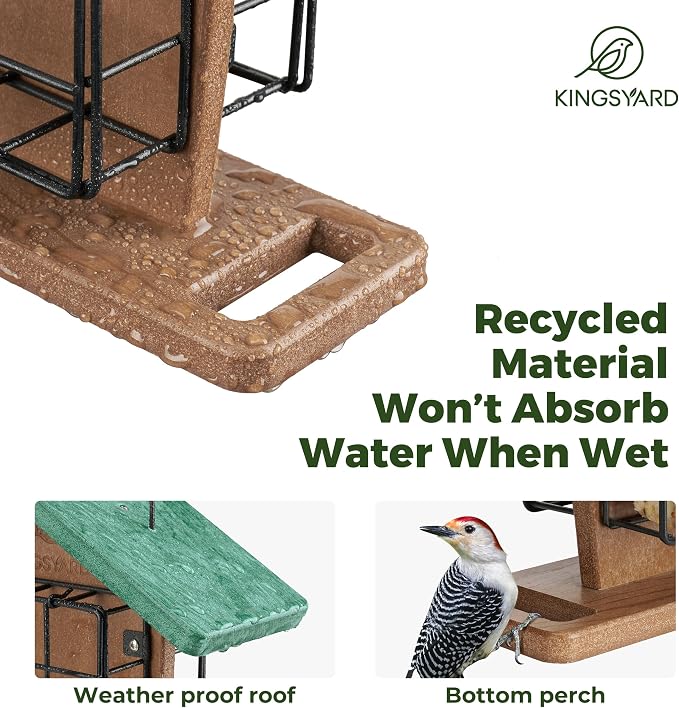 Kingsyard Double Suet Bird Feeder with Weatherproof Roof & Perch 2-Pack Heavy Duty Deck Hook