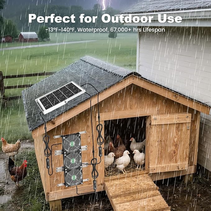 Solar Greenhouse Fan 3 Kit, 30W Large Solar Powered Exhaust and Intake Fan Outdoor Waterproof, Strong Airflow, 16.5ft Cord, for Chicken Coop Shed Air Ventilation and Circulation, No Battery