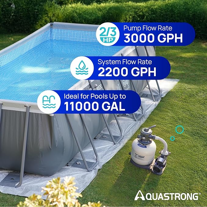 AQUASTRONG Sand Filter Pump for Above Ground Pool, Pool Pumps Above Ground with Timer, Pool Sand Filter with 6-Way Valve,Improved Circulation and Filtration,12in, up to 14000 Gallons