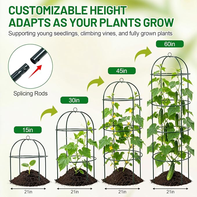 Trellis for Climbing Plants Outdoor, 2Pcs 60" Tall, 21" Dia, Heavy Duty Metal Garden Trellis Tower Potted Cages for Flowers Fruits Vegetable Cucumber Tomato Rose Clematis Pea Bean Raised Bed Trellises