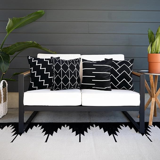 Adabana Outdoor Black Pillow Covers Set of 4 18 x 18 Boho Gemetric Decorative Throw Pillow Cover for Farmhouse Patio Couch Sofa Living Room Country